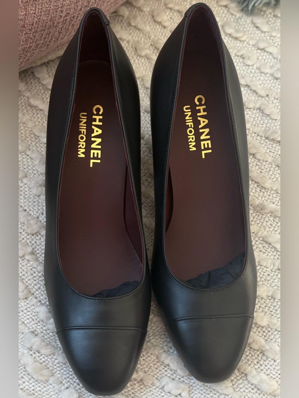 Chanel Pumps Lambskin Black Cap-Toe Uniforms